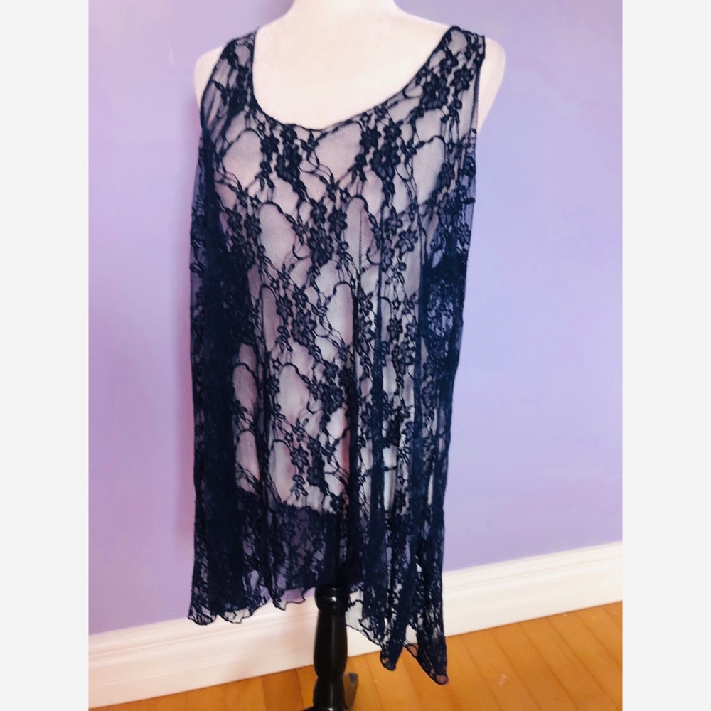 Marigold sheer blue floral lace tunic dress